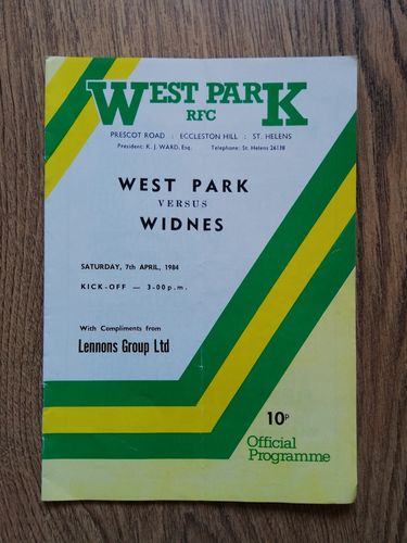 West Park v Widnes Apr 1984 Rugby Programme