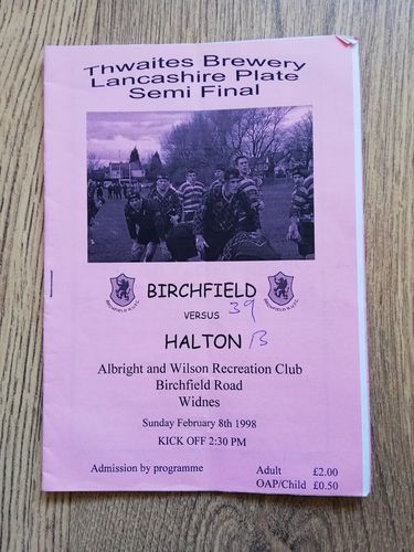Birchfield v Halton Feb 1998 Lancashire Plate Semi-Final Rugby Programme