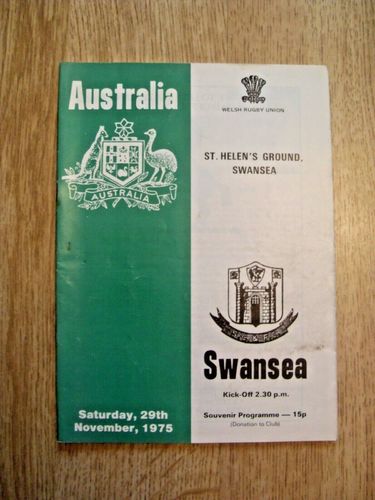 Swansea v Australia 1975 Signed Rugby Programme