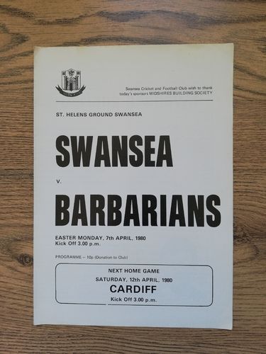 Swansea v Barbarians 1980 Rugby Programme