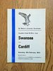 Swansea v Cardiff 1974 WRU Cup Quarter Final Rugby Programme