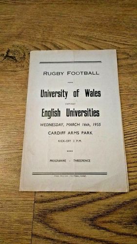 University of Wales v English Universities 1955 Rugby Programme