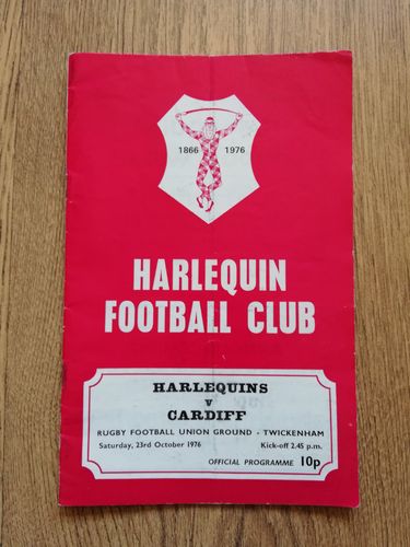 Harlequins v Cardiff Oct 1976 Rugby Programme