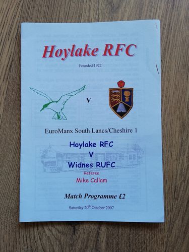 Hoylake v Widnes Oct 2007 Rugby Programme