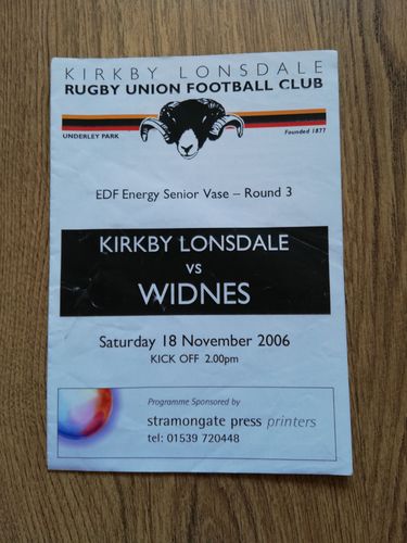Kirkby Lonsdale v Widnes Nov 2006 EDF Energy Senior Vase Rugby Programme