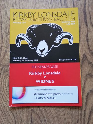 Kirkby Lonsdale v Widnes Feb 2010 RFU Senior Vase Rugby Programme