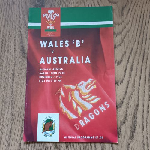 Wales B v Australia 1992 Rugby Programme