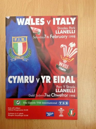 Wales v Italy 1998 Rugby Programme