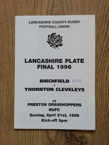 Birchfield v Thornton Cleveleys 1996 Lancashire Plate Final Rugby Programme