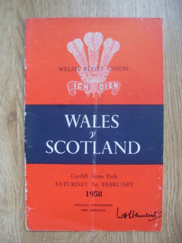 Wales v Scotland 1958 Signed Rugby Programme