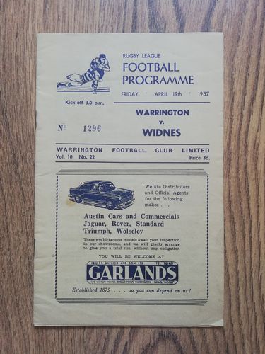 Warrington v Widnes Apr 1957 Rugby League Programme