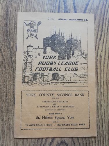 York v Widnes Oct 1958 Rugby League Programme