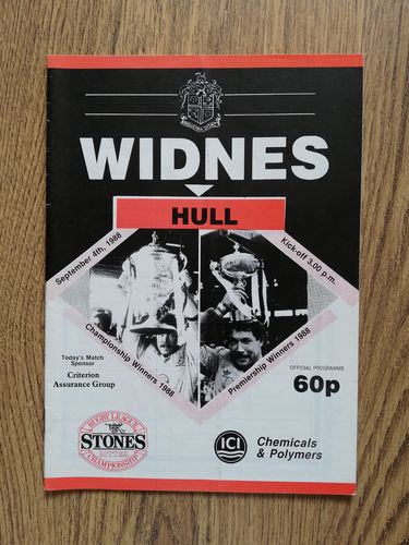 Widnes v Hull Sept 1988 Rugby League Programme