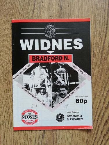 Widnes v Bradford Apr 1989 Premiership 1st round RL Programme
