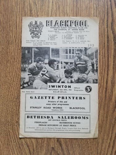 Blackpool Borough v Swinton Dec 1961 RL Programme