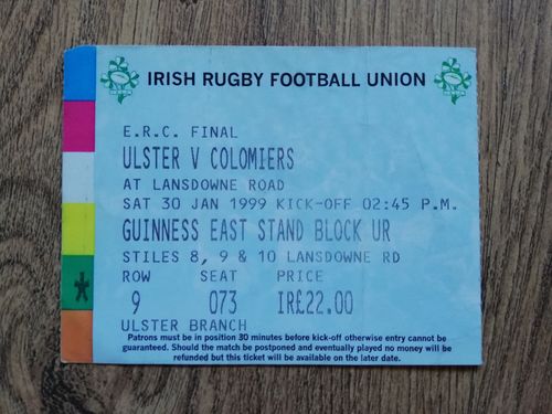 Ulster v Colomiers Jan 1999 European Cup Final Rugby Ticket
