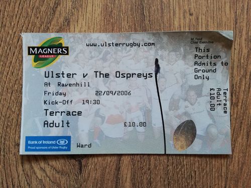 Ulster v Ospreys Sept 2006 Rugby Ticket