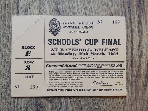 Methodist College v Belfast Royal 1984 Ulster Schools Final Rugby Ticket