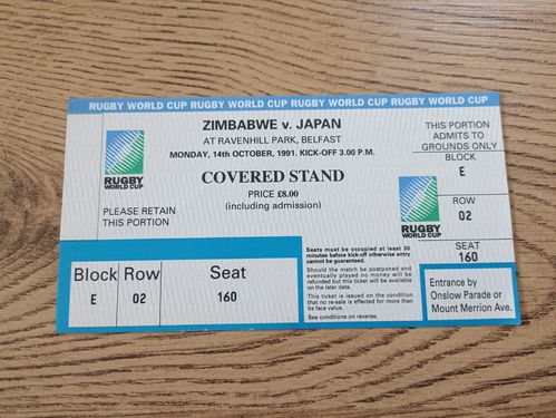 Zimbabwe v Japan 1991 Rugby World Cup Ticket