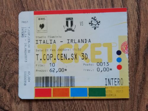 Italy v Ireland Feb 2003 Rugby Ticket
