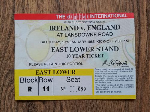 Ireland v England 1985 Rugby Ticket