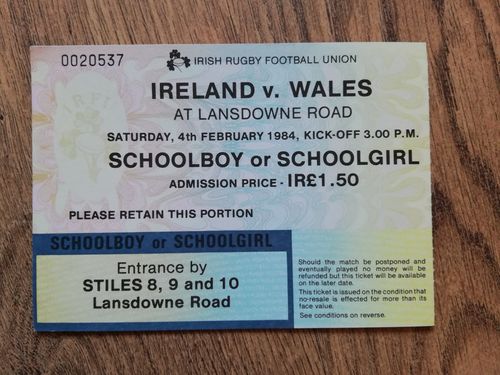 Ireland v Wales 1984 Rugby Ticket