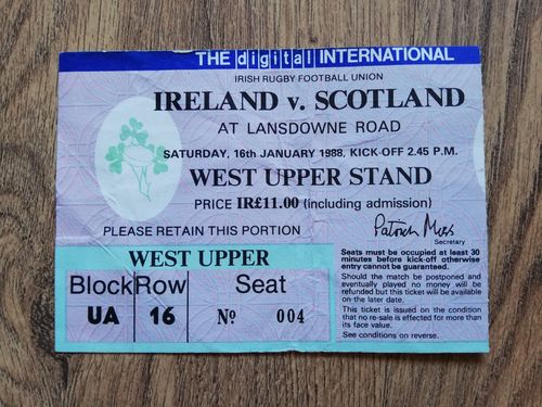 Ireland v Scotland 1988 Rugby Ticket