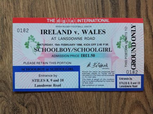 Ireland v Wales 1986 Rugby Ticket