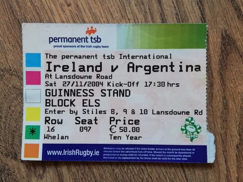 Ireland v Argentina 2004 Rugby Ticket