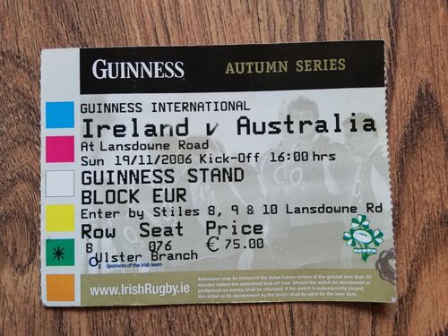 Ireland v Australia 2006 Rugby Ticket