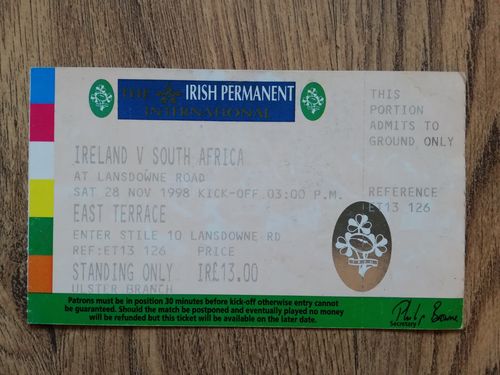 Ireland v South Africa 1998 Rugby Ticket