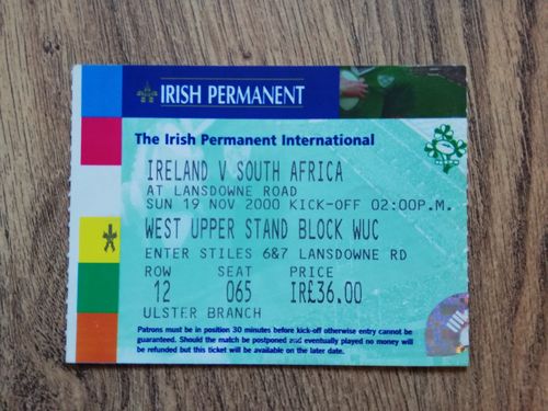 Ireland v South Africa 2000 Rugby Ticket
