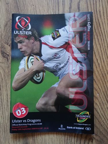 Ulster v Newport Gwent Dragons Sept 2008 Rugby Programme