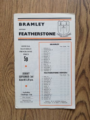 Bramley v Featherstone Sept 1973 Yorkshire Cup RL Programme
