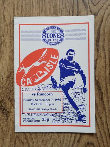 Carlisle v Runcorn Sept 1986 Rugby League Programme