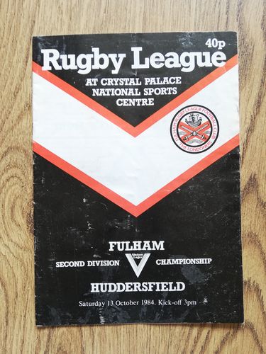 Fulham v Huddersfield Oct 1984 Rugby League Programme