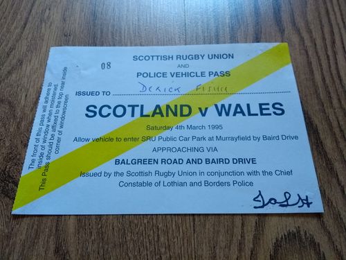 Scotland v Wales 1995 Rugby Car Park Pass