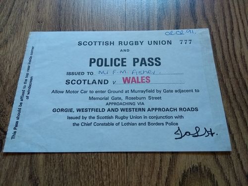 Scotland v Wales 1991 Rugby Car Park Pass