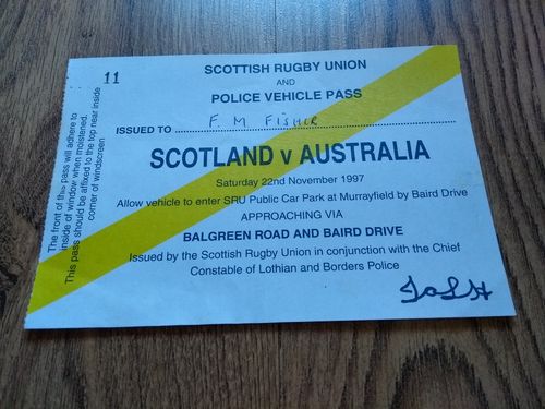 Scotland v Australia 1997 Rugby Car Park Pass
