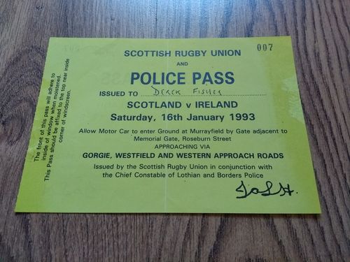 Scotland v Ireland 1993 Car Park Pass