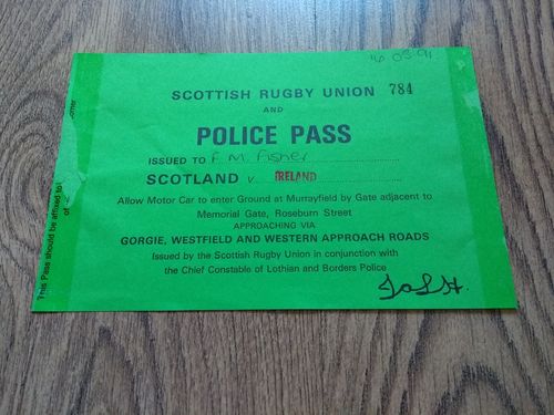 Scotland v Ireland 1991 Rugby Car Park Pass