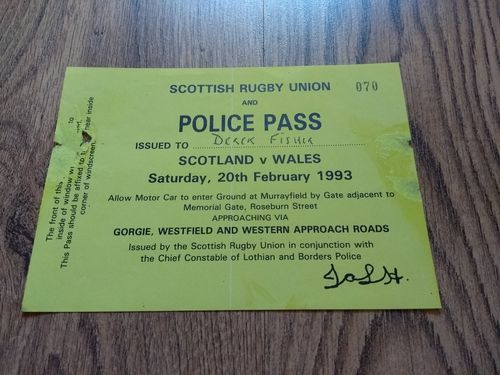Scotland v Wales 1993 Rugby Car Park Pass
