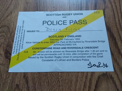 Scotland v England 1994 Rugby Car Park Pass