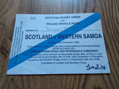 Scotland v Western Samoa 1995 Rugby Car Park Pass