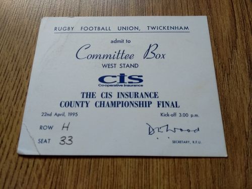 Northumberland v Warwickshire 1995 County Final Used Rugby Committee Box Pass