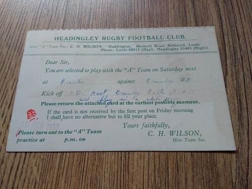 Headingley RFC Feb 1933 A Team Rugby Selection Postcard