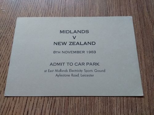Midlands v New Zealand Nov 1983 Used Rugby Car Park Pass
