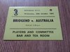 Bridgend v Australia Oct 1981 Players and Committee Bar and Tea Room Pass