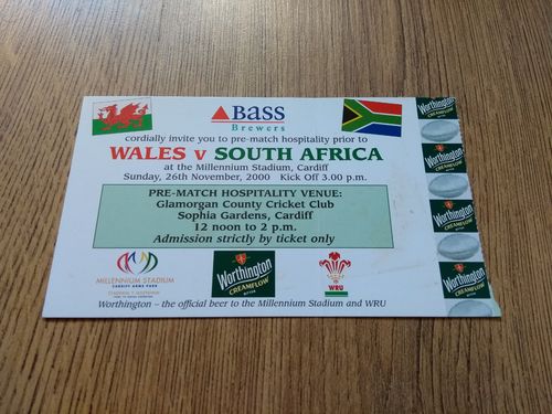 Wales v South Africa Nov 2000 Hospitality Invitation Card