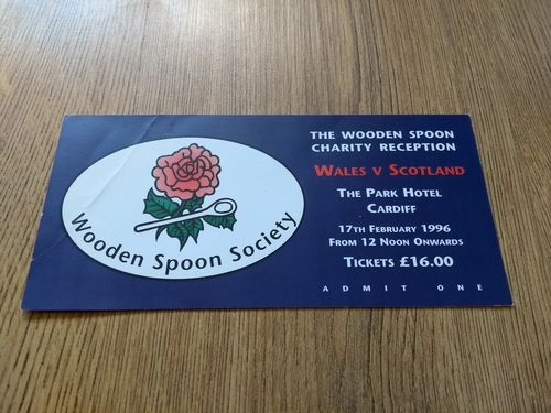 Wales v Scotland 1996 Wooden Spoon Society Rugby Reception Invitation Card